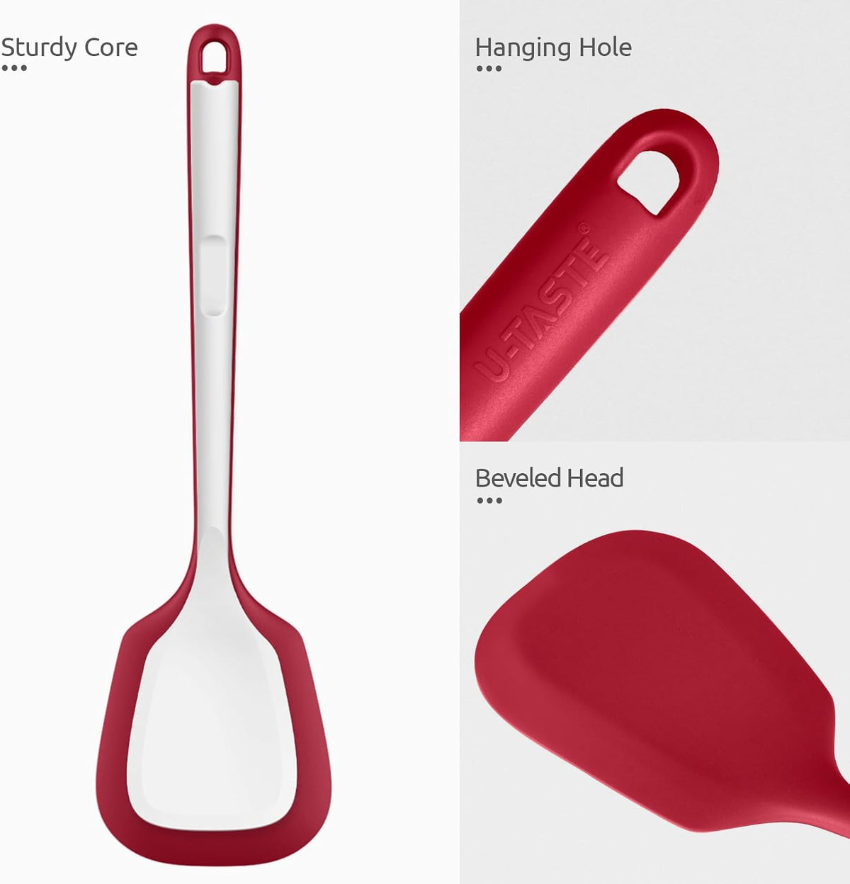 Silicone Turner Spatula Set of 2, 13.6" Long/3.7" Wide, Black