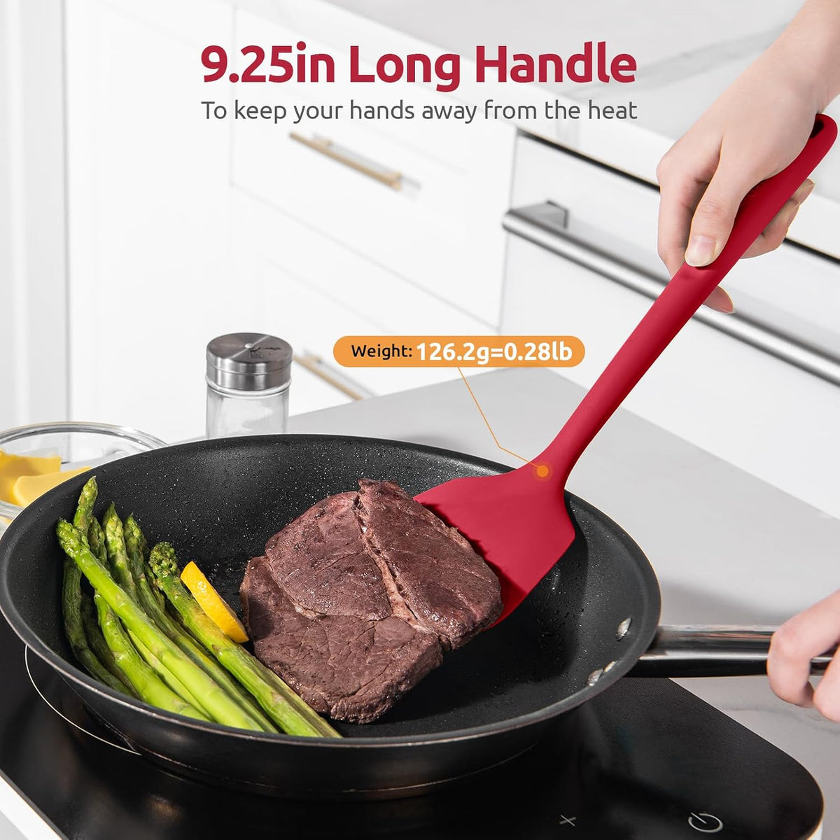 Silicone Turner Spatula Set of 2, 13.6" Long/3.7" Wide, Black