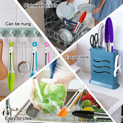 7 Pack Kitchen Tongs,7 Inch Stainless Steel Cooking Tongs | with Stainless Steel Silicon Handles & Nylon Tips,Heat Resistant Non-Stick BBQ Tongs with Locking,for Cooking Grilling Salad