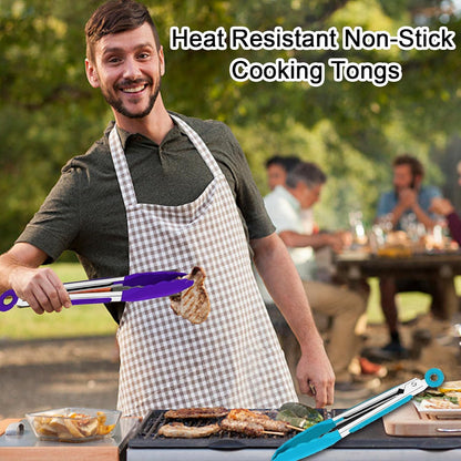 7 Pack Kitchen Tongs,7 Inch Stainless Steel Cooking Tongs | with Stainless Steel Silicon Handles & Nylon Tips,Heat Resistant Non-Stick BBQ Tongs with Locking,for Cooking Grilling Salad