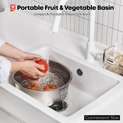 D-Shaped Stainless Steel Dishpan, Kitchen Sink Wash Basin Tub for Dishes, Vegetables & Fruit, Heavy Duty Metal Dish Tub (8.45 Qt)