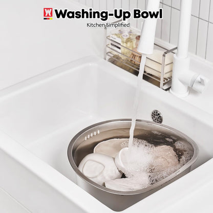 D-Shaped Stainless Steel Dishpan, Kitchen Sink Wash Basin Tub for Dishes, Vegetables & Fruit, Heavy Duty Metal Dish Tub (8.45 Qt)