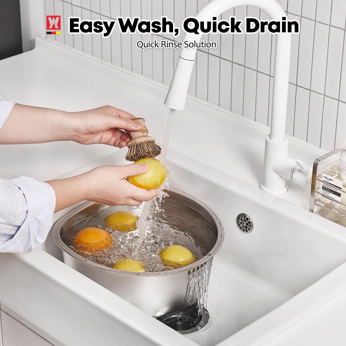 D-Shaped Stainless Steel Dishpan, Kitchen Sink Wash Basin Tub for Dishes, Vegetables & Fruit, Heavy Duty Metal Dish Tub (8.45 Qt)
