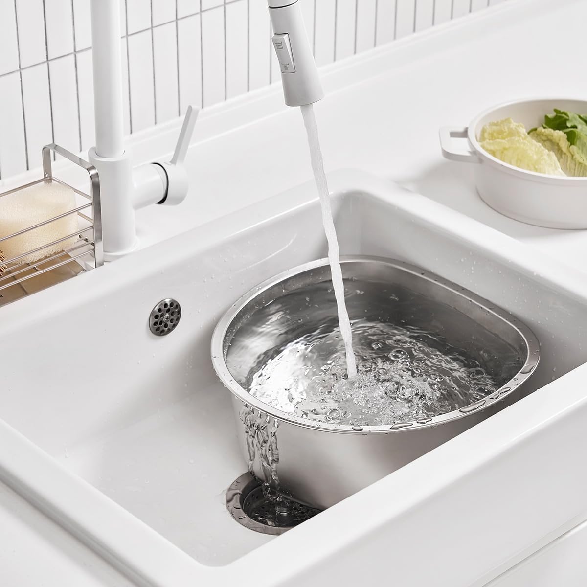 D-Shaped Stainless Steel Dishpan, Kitchen Sink Wash Basin Tub for Dishes, Vegetables & Fruit, Heavy Duty Metal Dish Tub (8.45 Qt)