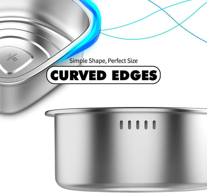 D-Shaped Stainless Steel Dishpan, Kitchen Sink Wash Basin Tub for Dishes, Vegetables & Fruit, Heavy Duty Metal Dish Tub (8.45 Qt)