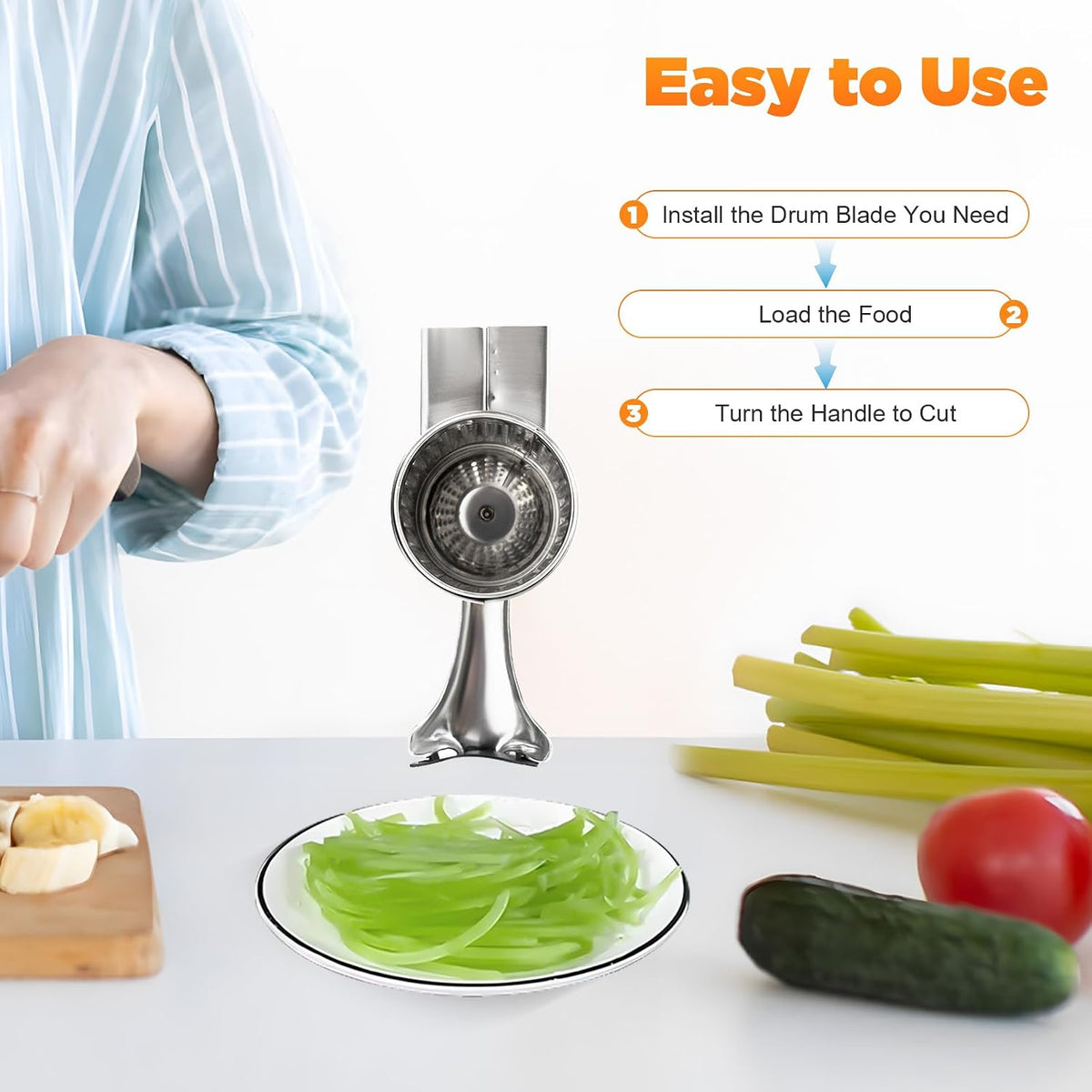 Rotary Cheese Grater, Cheese Grater Hand Crank with 5 Drum Blades, Round Mandoline Slicer Vegetable Slicer Walnuts Grinder for Potato, Carrot, Nuts
