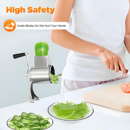 Rotary Cheese Grater, Cheese Grater Hand Crank with 5 Drum Blades, Round Mandoline Slicer Vegetable Slicer Walnuts Grinder for Potato, Carrot, Nuts