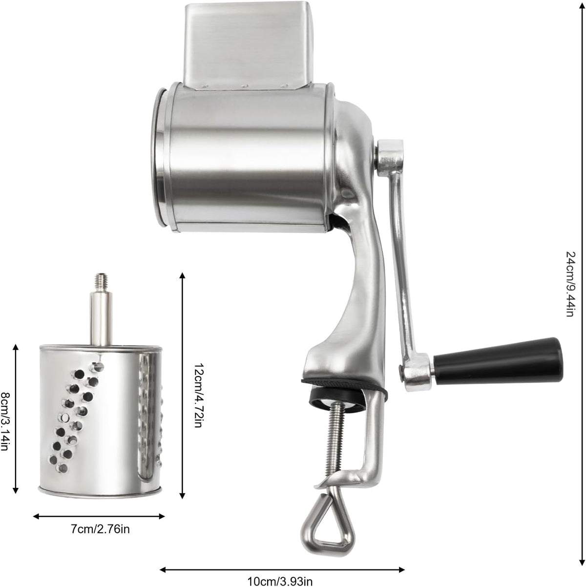 Rotary Cheese Grater, Cheese Grater Hand Crank with 5 Drum Blades, Round Mandoline Slicer Vegetable Slicer Walnuts Grinder for Potato, Carrot, Nuts