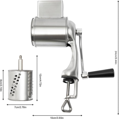 Rotary Cheese Grater, Cheese Grater Hand Crank with 5 Drum Blades, Round Mandoline Slicer Vegetable Slicer Walnuts Grinder for Potato, Carrot, Nuts