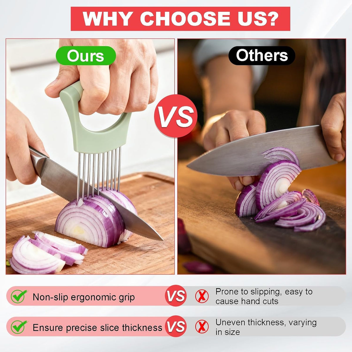 Onion Slicer Holder, Stainless Steel Vegetable Cutting Holder Food Cutter Tool for Slicing Storing Onions Tomatoes Potatoes Avocados Apples, Green