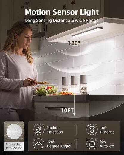 3-Pack Under Cabinet Lighting with Charging Station, 1800mAh Rechargeable Wireless Motion Sensor Lights, 3 Color Temps, Dimmable, Timer, Magnetic, with Remote Control for Kitchen, Closet