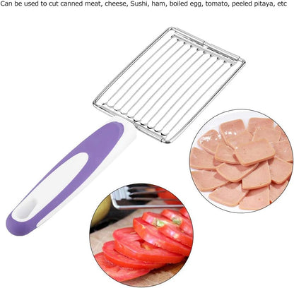 Tomato Cutter, Stainless Luncheon Meat Cutter Tomato Slicers Fruits Cutter Stainless Steel Meat Cutter with Handle for Soft Tomato Ham Egg(Purple)