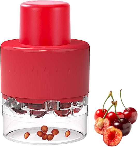 Cherry Pitter Tool ， Olive and Cherry Pitters Corer Remover with 7 Individual Holes, Fruit Pit Remover for Cherry, Multi-Function Cherries Stoner Seed Remover Tool for Making Cherry Jam (Red)