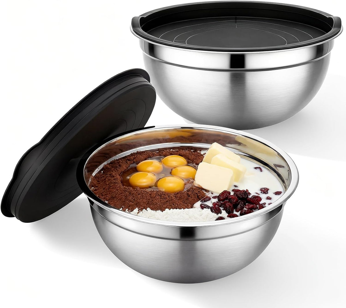 Mixing Bowls with Lids, 2 Pack 4 QT Stackable Stainless Steel Mixing Bowls Set with Lids, Metal Nesting Bowl for Kitchen, Baking, Food Prepping and Serving