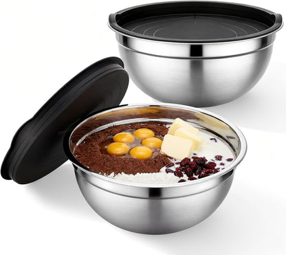 Mixing Bowls with Lids, 2 Pack 4 QT Stackable Stainless Steel Mixing Bowls Set with Lids, Metal Nesting Bowl for Kitchen, Baking, Food Prepping and Serving