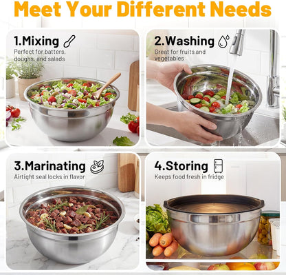 Mixing Bowls with Lids, 2 Pack 4 QT Stackable Stainless Steel Mixing Bowls Set with Lids, Metal Nesting Bowl for Kitchen, Baking, Food Prepping and Serving