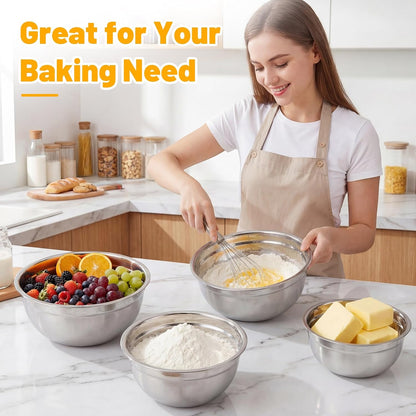 Mixing Bowls with Lids, 2 Pack 4 QT Stackable Stainless Steel Mixing Bowls Set with Lids, Metal Nesting Bowl for Kitchen, Baking, Food Prepping and Serving
