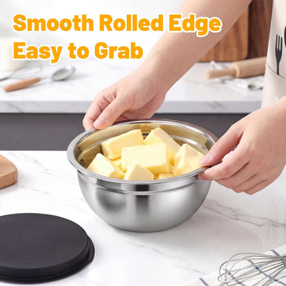 Mixing Bowls with Lids, 2 Pack 4 QT Stackable Stainless Steel Mixing Bowls Set with Lids, Metal Nesting Bowl for Kitchen, Baking, Food Prepping and Serving