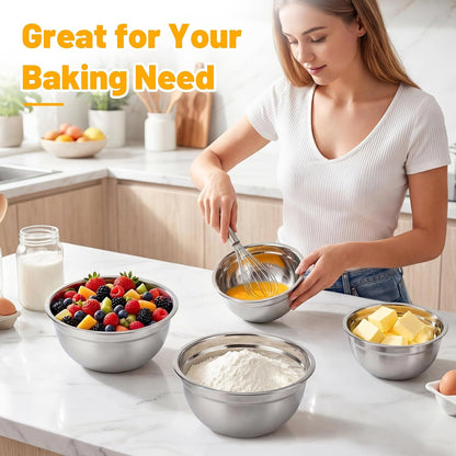 Mixing Bowls with Lids, 2 Pack 4 QT Stackable Stainless Steel Mixing Bowls Set with Lids, Metal Nesting Bowl for Kitchen, Baking, Food Prepping and Serving