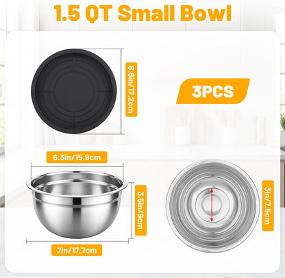 Mixing Bowls with Lids, 2 Pack 4 QT Stackable Stainless Steel Mixing Bowls Set with Lids, Metal Nesting Bowl for Kitchen, Baking, Food Prepping and Serving