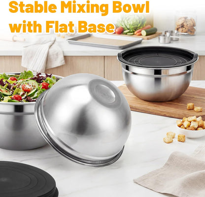 Mixing Bowls with Lids, 2 Pack 4 QT Stackable Stainless Steel Mixing Bowls Set with Lids, Metal Nesting Bowl for Kitchen, Baking, Food Prepping and Serving