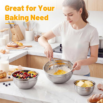 Mixing Bowls with Lids, 2 Pack 4 QT Stackable Stainless Steel Mixing Bowls Set with Lids, Metal Nesting Bowl for Kitchen, Baking, Food Prepping and Serving