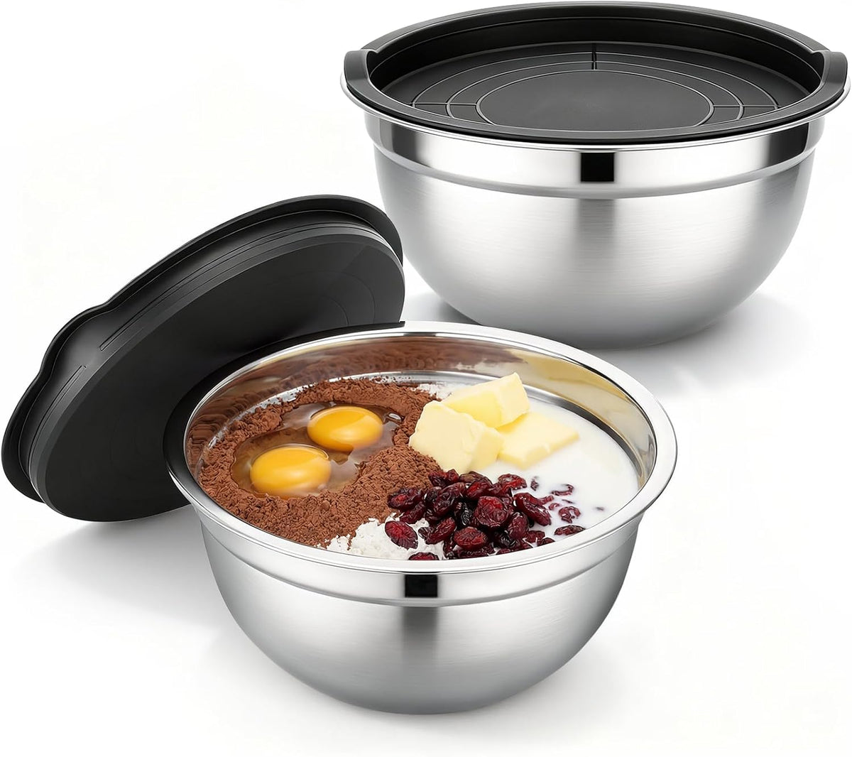 Mixing Bowls with Lids, 2 Pack 4 QT Stackable Stainless Steel Mixing Bowls Set with Lids, Metal Nesting Bowl for Kitchen, Baking, Food Prepping and Serving