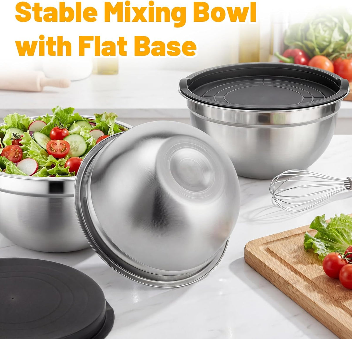 Mixing Bowls with Lids, 2 Pack 4 QT Stackable Stainless Steel Mixing Bowls Set with Lids, Metal Nesting Bowl for Kitchen, Baking, Food Prepping and Serving