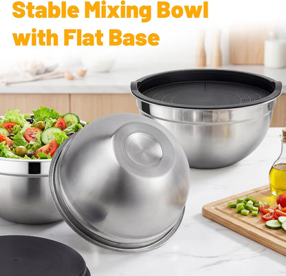 Mixing Bowls with Lids, 2 Pack 4 QT Stackable Stainless Steel Mixing Bowls Set with Lids, Metal Nesting Bowl for Kitchen, Baking, Food Prepping and Serving