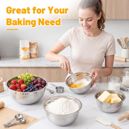 Mixing Bowls with Lids, 2 Pack 4 QT Stackable Stainless Steel Mixing Bowls Set with Lids, Metal Nesting Bowl for Kitchen, Baking, Food Prepping and Serving