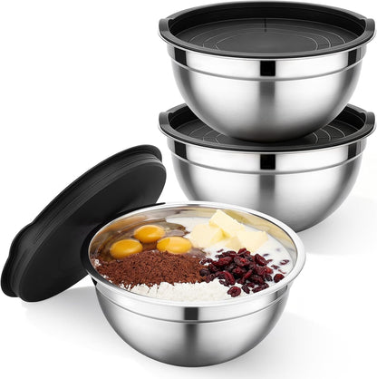 Mixing Bowls with Lids, 2 Pack 4 QT Stackable Stainless Steel Mixing Bowls Set with Lids, Metal Nesting Bowl for Kitchen, Baking, Food Prepping and Serving