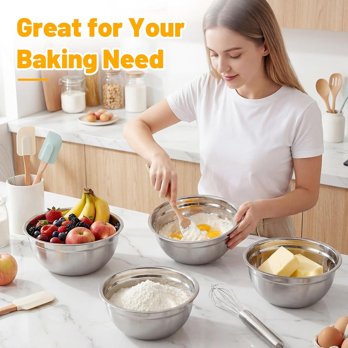 Mixing Bowls with Lids, 2 Pack 4 QT Stackable Stainless Steel Mixing Bowls Set with Lids, Metal Nesting Bowl for Kitchen, Baking, Food Prepping and Serving
