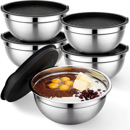 Mixing Bowls with Lids, 2 Pack 4 QT Stackable Stainless Steel Mixing Bowls Set with Lids, Metal Nesting Bowl for Kitchen, Baking, Food Prepping and Serving