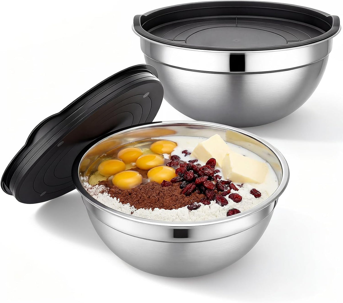Mixing Bowls with Lids, 2 Pack 4 QT Stackable Stainless Steel Mixing Bowls Set with Lids, Metal Nesting Bowl for Kitchen, Baking, Food Prepping and Serving