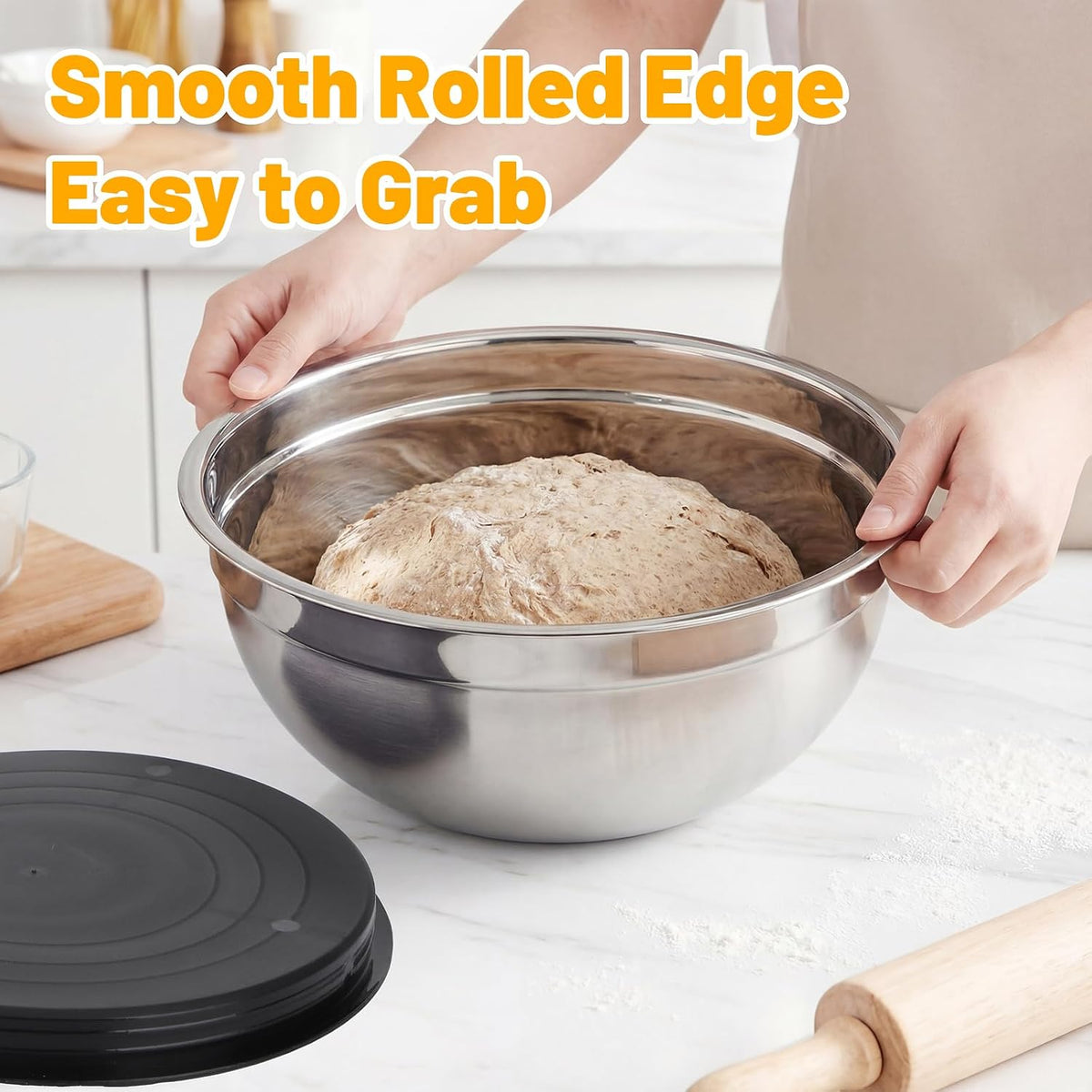Mixing Bowls with Lids, 2 Pack 4 QT Stackable Stainless Steel Mixing Bowls Set with Lids, Metal Nesting Bowl for Kitchen, Baking, Food Prepping and Serving