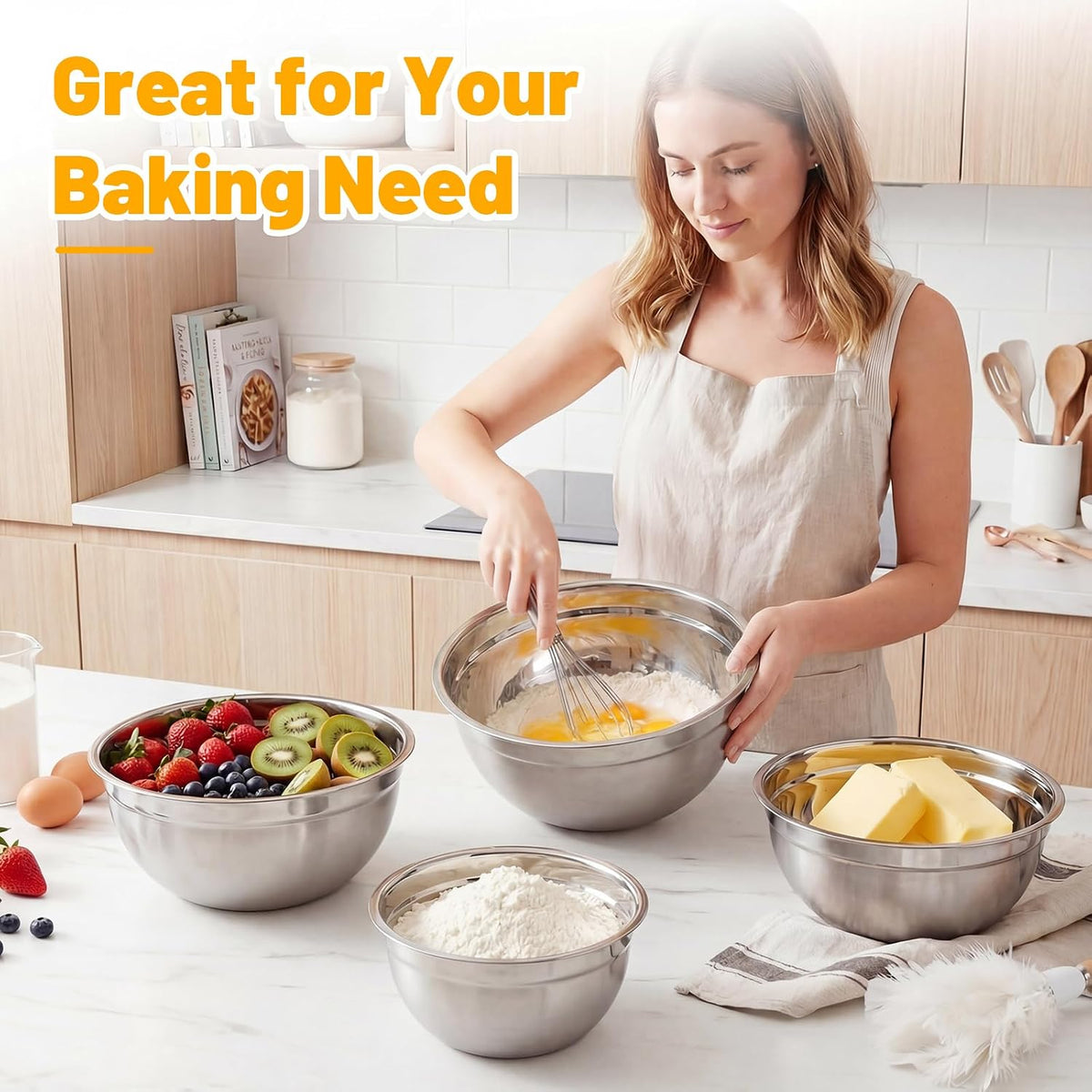 Mixing Bowls with Lids, 2 Pack 4 QT Stackable Stainless Steel Mixing Bowls Set with Lids, Metal Nesting Bowl for Kitchen, Baking, Food Prepping and Serving