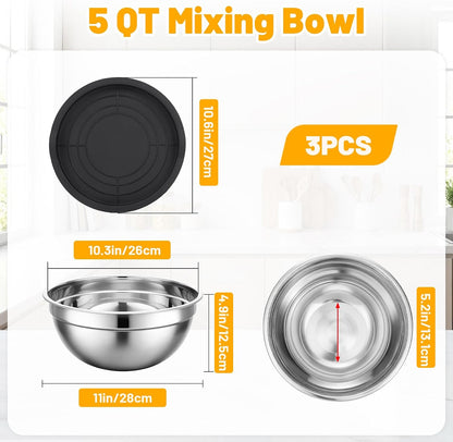Mixing Bowls with Lids, 2 Pack 4 QT Stackable Stainless Steel Mixing Bowls Set with Lids, Metal Nesting Bowl for Kitchen, Baking, Food Prepping and Serving