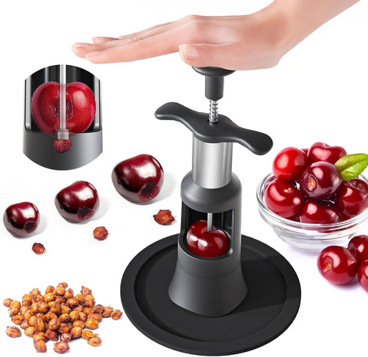 Upgraded Cherry Pitter Tool, Press-Type Cherry Pit Remover, Large 33mm Cherry Seed Remover, Food-Grade Stainless Steel & PP Plastic, Durable Kitchen Tool for Fresh Cherries, Black