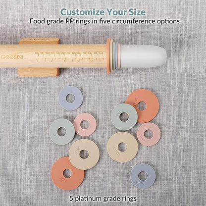Adjustable Wood Rolling Pin with 5 Thickness Rings, Precise Dough Roller Handle Press Design with Measurement Guide for Fondant, Pizza, Pie Crust, Cookie, Pastry Baking Decorating Accessories