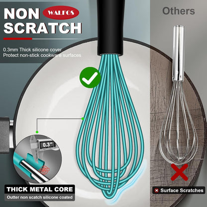 Whisk,7+9+11in Silicone whisk, BPA free Whisks for Cooking Non Scratch. Heat Resistant(480°F) Wisk. Perfect for Blending, Mixing, Beating etc.Dishwasher Safe.Set of 3 (Colorful)
