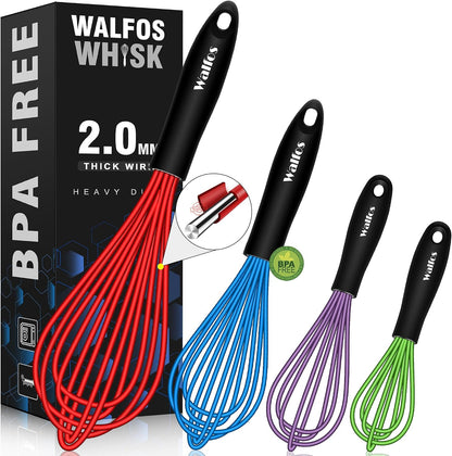 Whisk,7+9+11in Silicone whisk, BPA free Whisks for Cooking Non Scratch. Heat Resistant(480°F) Wisk. Perfect for Blending, Mixing, Beating etc.Dishwasher Safe.Set of 3 (Colorful)