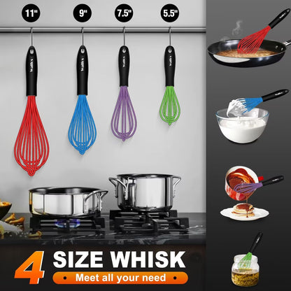 Whisk,7+9+11in Silicone whisk, BPA free Whisks for Cooking Non Scratch. Heat Resistant(480°F) Wisk. Perfect for Blending, Mixing, Beating etc.Dishwasher Safe.Set of 3 (Colorful)