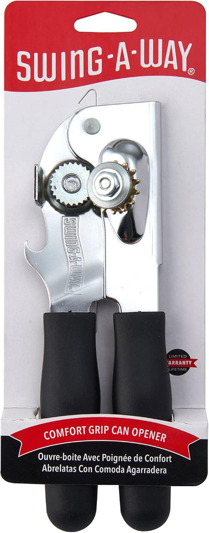 Portable Can Opener, Features an Ergonimic Handle for Optimal Comfort, and Built-in Bottle Opener for a 2-in-1 Tool, Durable Cutting Wheel, Black