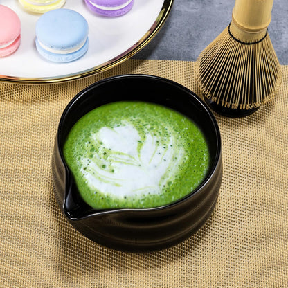 Whisk Set- Matcha Set includes Matcha Whisk and Bowl (Bowl with Spout), Sifter, Holder and Scoop- The Perfect Bamboo Whisk for Matcha Tea (Molted Green)