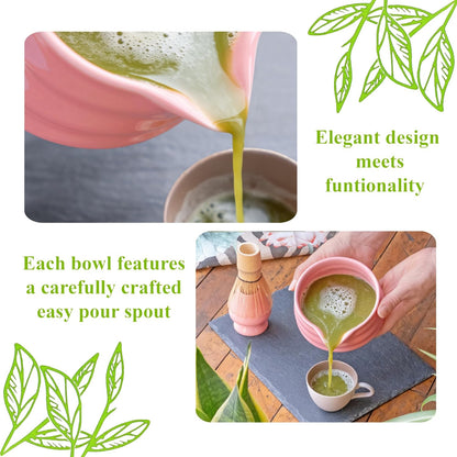 Whisk Set- Matcha Set includes Matcha Whisk and Bowl (Bowl with Spout), Sifter, Holder and Scoop- The Perfect Bamboo Whisk for Matcha Tea (Molted Green)