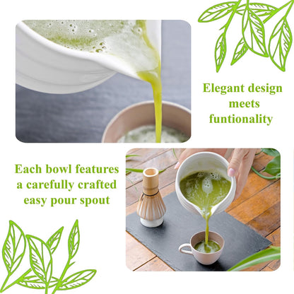 Whisk Set- Matcha Set includes Matcha Whisk and Bowl (Bowl with Spout), Sifter, Holder and Scoop- The Perfect Bamboo Whisk for Matcha Tea (Molted Green)
