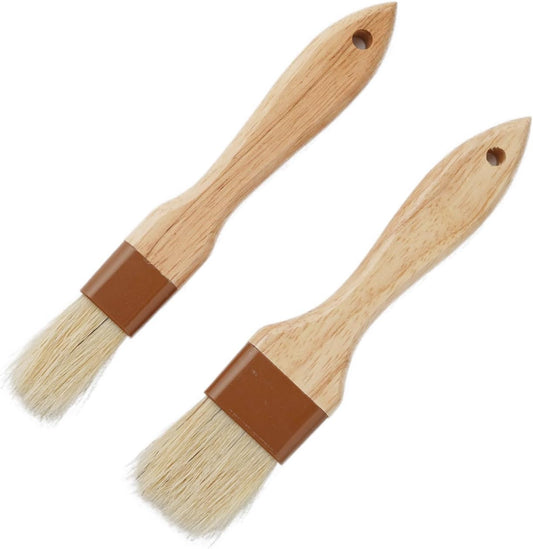 2Pcs Pastry Brushes for Baking Food Brush Basting Brush with Wooden Handle Cooking Brush for Oil and Sauce (1 Inch, 1.5 Inch)