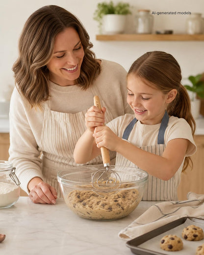 13-Inch Danish Dough Whisk - Stainless Steel Wooden Whisk with Dough Hook - Sourdough Whisk for Bread, Pizza, Pastry, Cake Batter & More - Wood