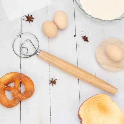 Danish Dough Whisk, 12.5 Inch Dutch Style Bread Whisk with Dough Scraper, Stainless Steel Danish Sourdough Whisks for Bread Pastry Pizza Cake Baking