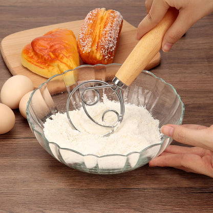 Danish Dough Whisk, 12.5 Inch Dutch Style Bread Whisk with Dough Scraper, Stainless Steel Danish Sourdough Whisks for Bread Pastry Pizza Cake Baking